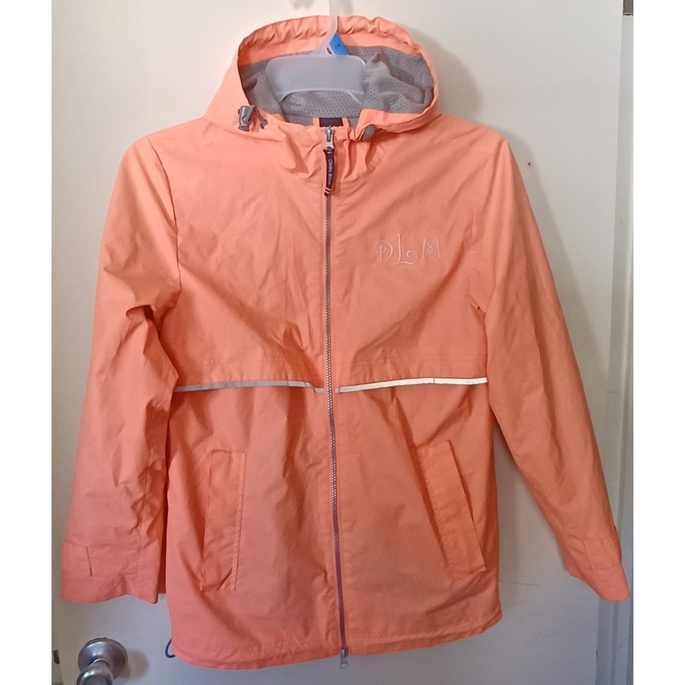 Charles River Apparel Rain Jacket Womens Small Coral Hooded Reflective Monogram